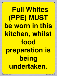  Full Whites (PPE) MUST be worn in this kitchen, whilst food preparation is being undertaken.